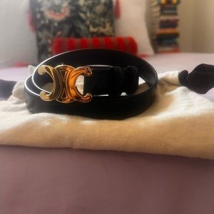 BRAND NEW CELINE TRIOMPHE BELT BLACK LEATHER SIZE 75